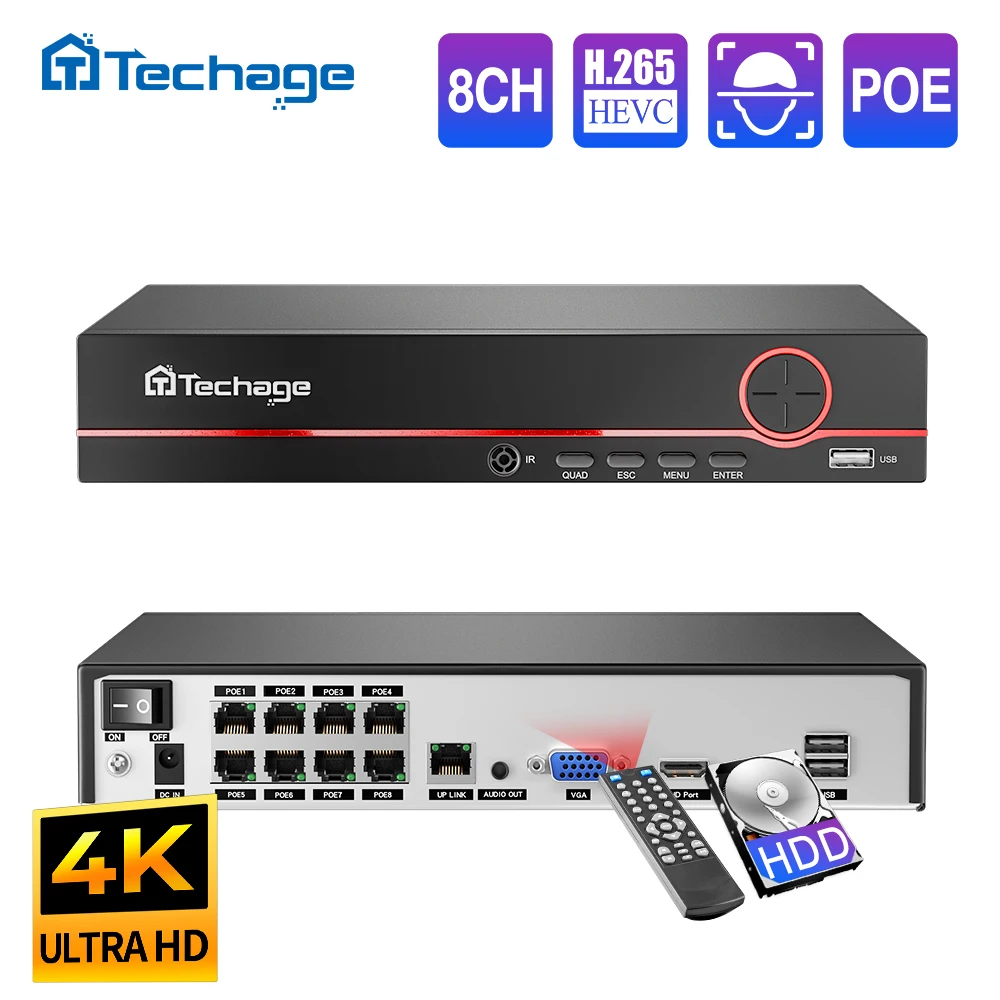 Webcam 4K - Techage H.265 8CH PoEネットワークビデオレコーダー 4MP 5MP