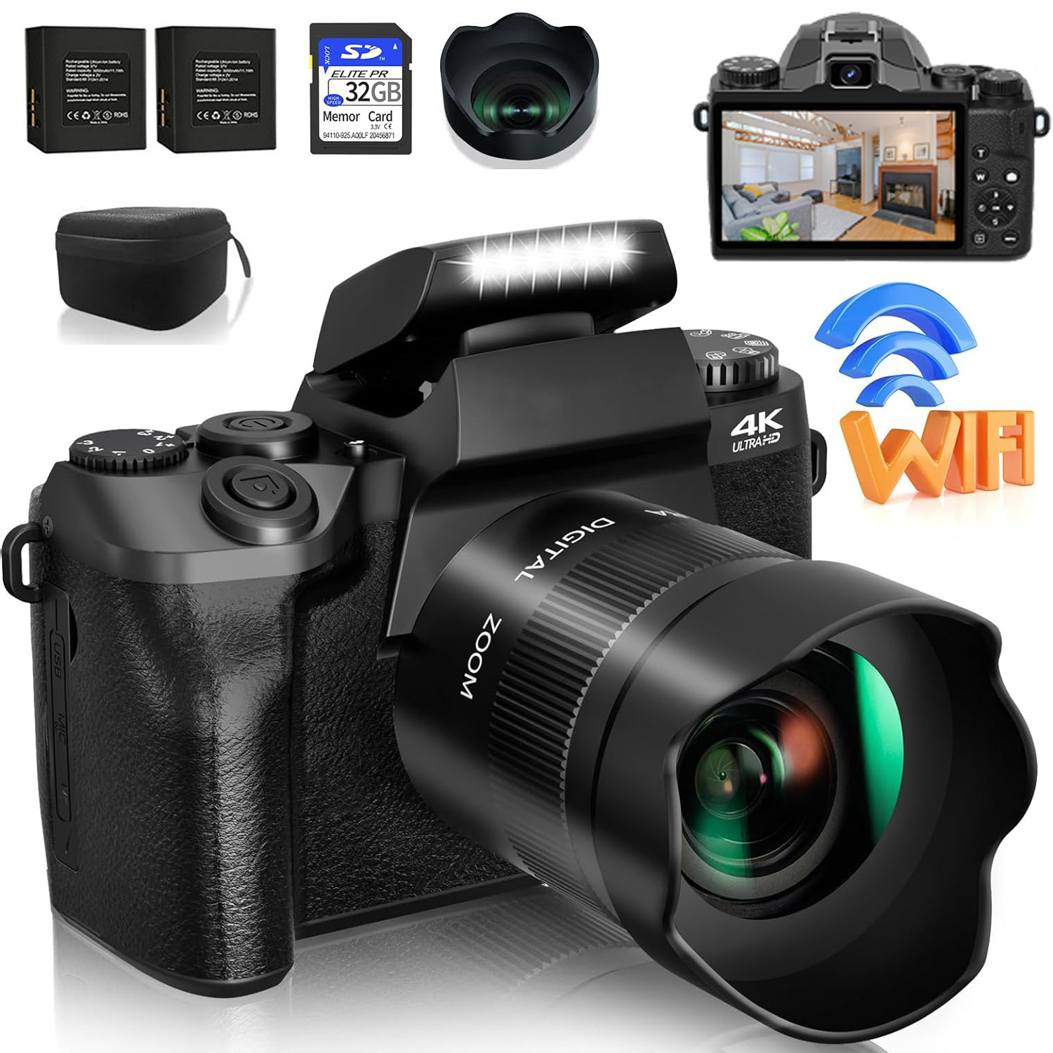 Webcam 4K - 64MP デジタルカメラ SLR DSLR 写真撮影用 4K