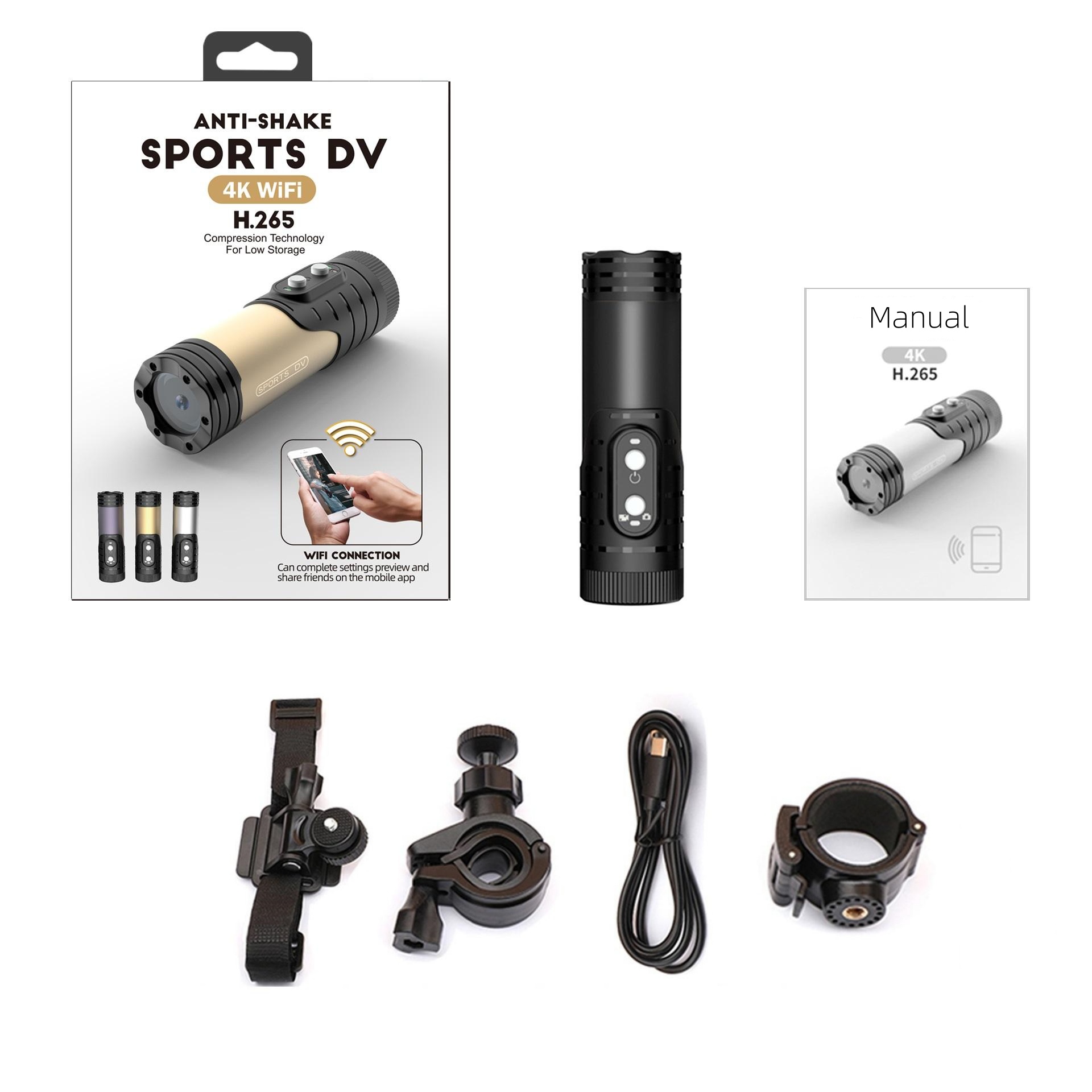 Webcam 4K - 4KミニスポーツDVアクションスポーツカメラ防水懐中電灯ヘルメットボディカム（バイク、サイクル、オートバイ用カムコーダー）