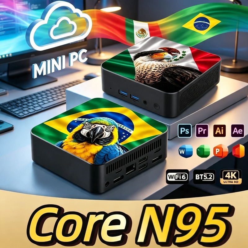 Pc Gaming New - 2026年ニューメキシコブラジル国旗デザイン高性能ミニデスクトップPC、Core N95、16GB RAM、2TB SSD、WiFi6、BT5.2、省スペース設計、オフィス・ゲーミング向け