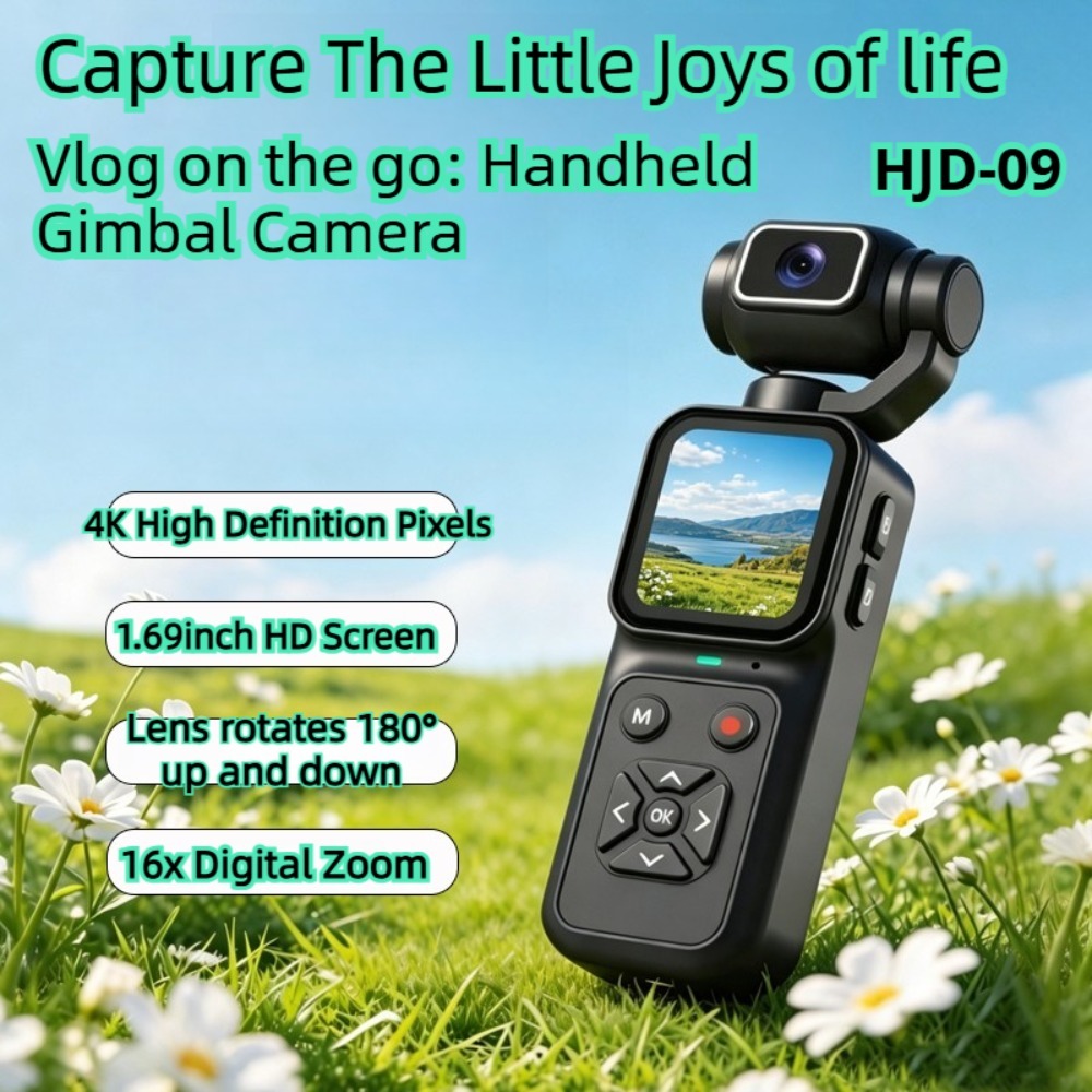 Webcam 4K - HJD-09 4K ブロギングカメラ 180 ° 16倍デジタルズーム、1.69インチIPSウェブカメラ、ポータブルカムコーダー、YouTubeライブストリーミング用PCカメラ