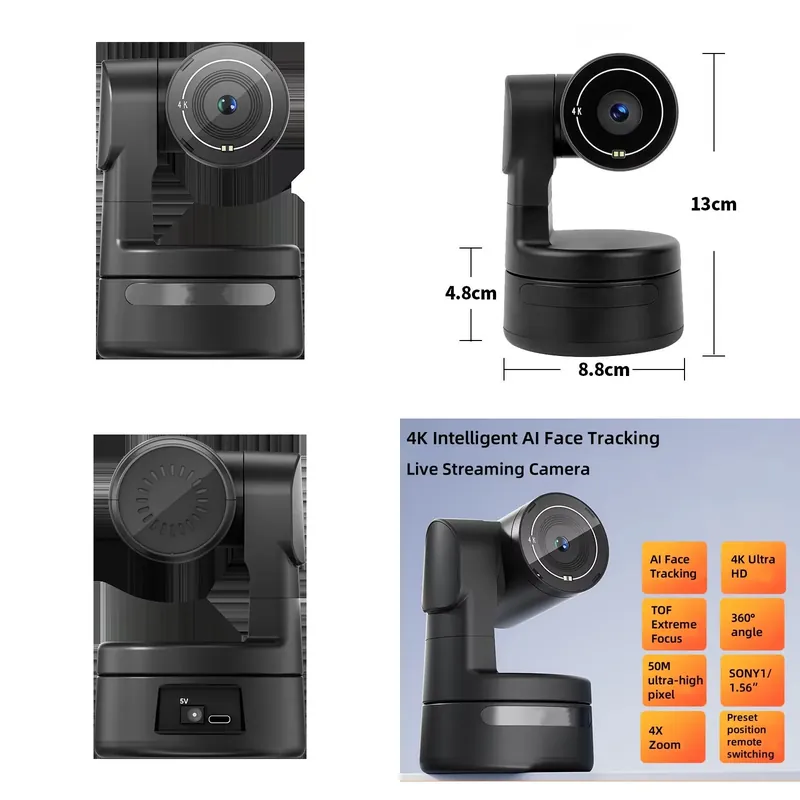 PC用小型4K PTZウェブカメラ、AI追跡機能付きジェスチ - Webcam 4K のレビューと価格